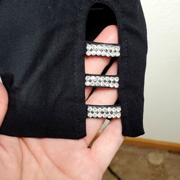 Linda Matthews Petite Black Ankle-Length Pants With Rhinestone Detail Womans PXL - Picture 8 of 11